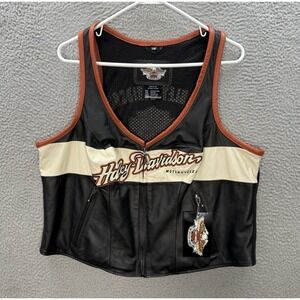 Vintage Harley Davidson Vest Womens 1X Black Leather Motorcycle Biker Moto Y2K